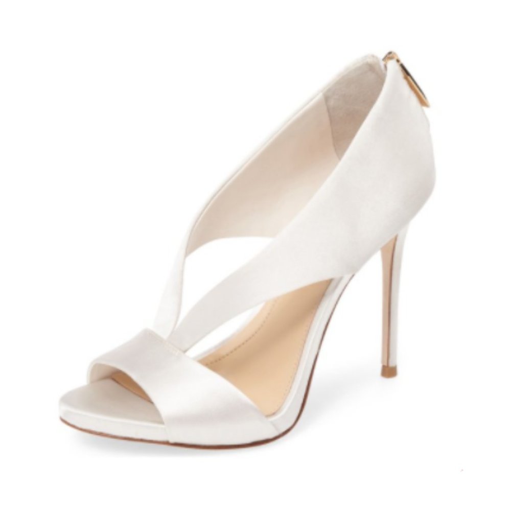 FSJ  Bridal Ivory Heels Peep Toe Heels Dress Shoes